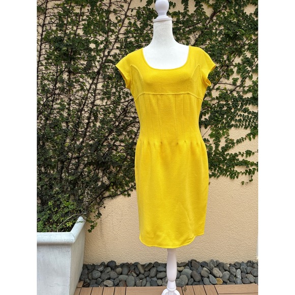 1980's Christian Alta Moda New York canary yellow sleeveless sheath dress